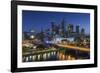 Australia, Victoria, Melbourne, Skyline with River and Bridge at Dusk-Walter Bibikow-Framed Photographic Print