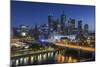 Australia, Victoria, Melbourne, Skyline with River and Bridge at Dusk-Walter Bibikow-Mounted Photographic Print