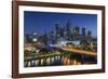 Australia, Victoria, Melbourne, Skyline with River and Bridge at Dusk-Walter Bibikow-Framed Photographic Print