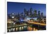 Australia, Victoria, Melbourne, Skyline with River and Bridge at Dusk-Walter Bibikow-Framed Photographic Print