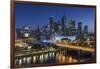 Australia, Victoria, Melbourne, Skyline with River and Bridge at Dusk-Walter Bibikow-Framed Photographic Print