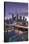 Australia, Victoria, Melbourne, Skyline with River and Bridge at Dusk-Walter Bibikow-Stretched Canvas