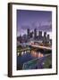 Australia, Victoria, Melbourne, Skyline with River and Bridge at Dusk-Walter Bibikow-Framed Photographic Print