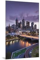 Australia, Victoria, Melbourne, Skyline with River and Bridge at Dusk-Walter Bibikow-Mounted Premium Photographic Print