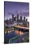 Australia, Victoria, Melbourne, Skyline with River and Bridge at Dusk-Walter Bibikow-Stretched Canvas