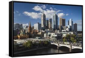 Australia, Victoria, Melbourne, Skyline, Yarra River, Princess Bridge-Walter Bibikow-Framed Stretched Canvas