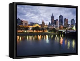 Australia, Victoria, Melbourne; Yarra River and City Skyline by Night-Andrew Watson-Framed Stretched Canvas