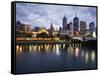 Australia, Victoria, Melbourne; Yarra River and City Skyline by Night-Andrew Watson-Framed Stretched Canvas