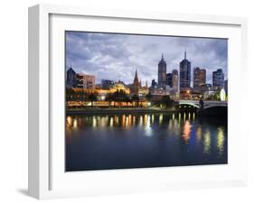 Australia, Victoria, Melbourne; Yarra River and City Skyline by Night-Andrew Watson-Framed Photographic Print