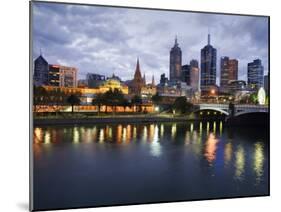 Australia, Victoria, Melbourne; Yarra River and City Skyline by Night-Andrew Watson-Mounted Photographic Print