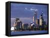 Australia, Western Australia, Perth; the Swan River and City Skyline at Dusk-Andrew Watson-Framed Stretched Canvas