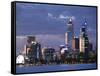 Australia, Western Australia, Perth; the Swan River and City Skyline at Dusk-Andrew Watson-Framed Stretched Canvas