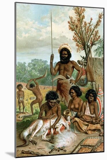 Australian Aborigines Butchering a Kangaroo, 1885-1888-null-Mounted Giclee Print