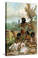 Australian Aborigines Butchering a Kangaroo, 1885-1888-null-Stretched Canvas