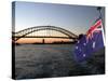 Australian Flag and Sydney Harbor Bridge at Dusk, Sydney, Australia-David Wall-Stretched Canvas