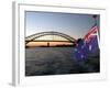 Australian Flag and Sydney Harbor Bridge at Dusk, Sydney, Australia-David Wall-Framed Photographic Print