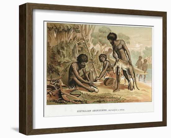 Australian Natives Preparing Meal from an Animal They Have Hunted, C1895-null-Framed Giclee Print