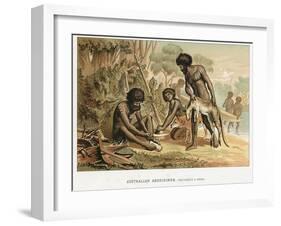 Australian Natives Preparing Meal from an Animal They Have Hunted, C1895-null-Framed Giclee Print