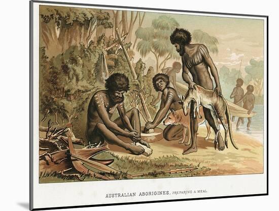 Australian Natives Preparing Meal from an Animal They Have Hunted, C1895-null-Mounted Giclee Print