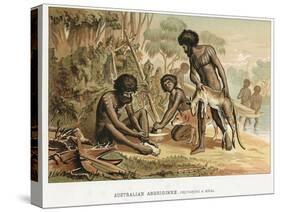 Australian Natives Preparing Meal from an Animal They Have Hunted, C1895-null-Stretched Canvas