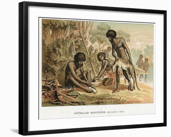 Australian Natives Preparing Meal from an Animal They Have Hunted, C1895-null-Framed Giclee Print