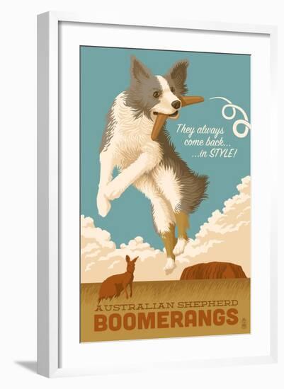 Australian Shepherd - Retro Boomerang Ad-Lantern Press-Framed Art Print