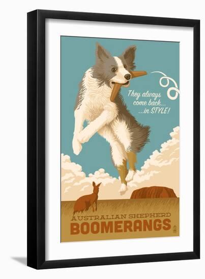 Australian Shepherd - Retro Boomerang Ad-Lantern Press-Framed Art Print