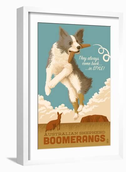 Australian Shepherd - Retro Boomerang Ad-Lantern Press-Framed Art Print