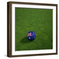 Australian Soccerball Lying on Grass-zentilia-Framed Art Print