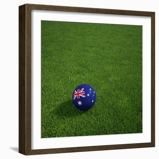 Australian Soccerball Lying on Grass-zentilia-Framed Art Print