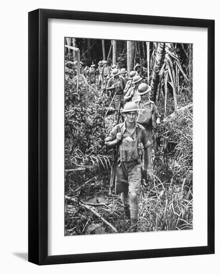 Australian Soldiers Patrolling the Jungle at Singapore before the Japanese Invasion-Carl Mydans-Framed Photographic Print