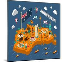 Australian Touristic Isometric Map with National Cuisine Landmarks Wildlife Popular Sport and Surfe-Macrovector-Mounted Art Print