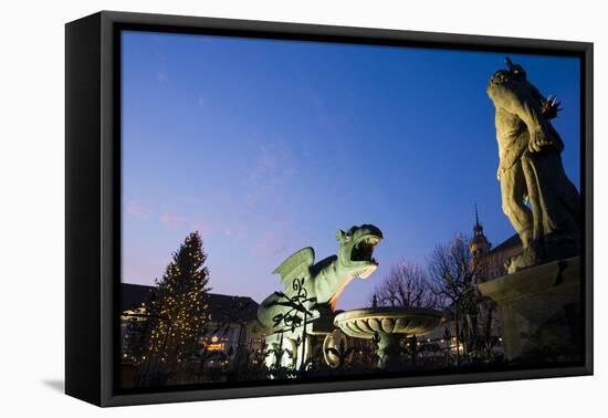 Austria, Carinthia, Klagenfurt, Lindwurm-Fountain, Twilight-Rainer Mirau-Framed Stretched Canvas