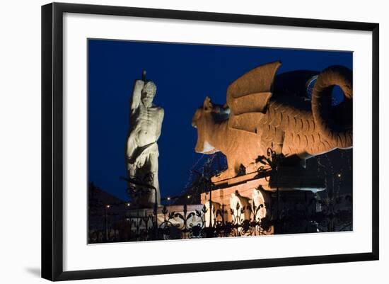 Austria, Carinthia, Klagenfurt, Lindwurm-Fountain, Twilight-Rainer Mirau-Framed Photographic Print