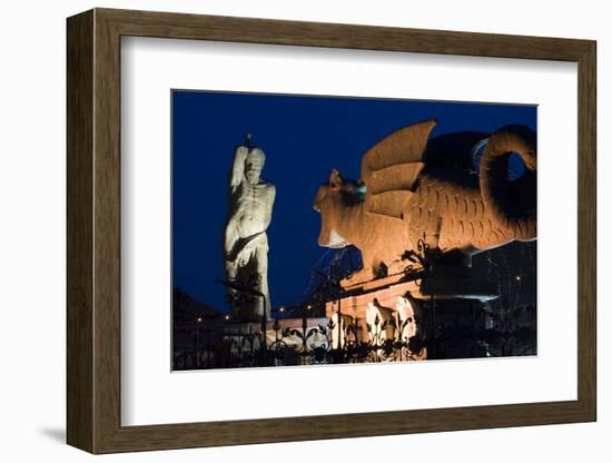 Austria, Carinthia, Klagenfurt, Lindwurm-Fountain, Twilight-Rainer Mirau-Framed Photographic Print