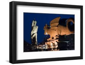 Austria, Carinthia, Klagenfurt, Lindwurm-Fountain, Twilight-Rainer Mirau-Framed Photographic Print