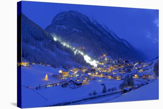 Austria, Ischgl, Local Overview, Winter, by Night,-Ludwig Mallaun-Stretched Canvas