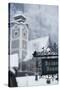 Austria, Salzkammergut, Hallstatt Church with Snow-Walter Bibikow-Stretched Canvas