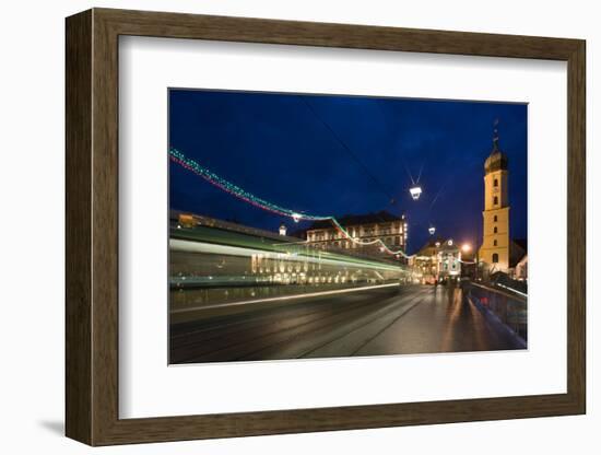 Austria, Styria, Graz, City, Church, Main-Bridge, Blurred, Evening-Mood-Rainer Mirau-Framed Photographic Print