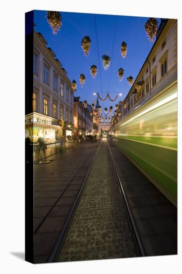 Austria, Styria, Graz, Herrengasse, Frontage, Streetscar, Light-Tracks, Rails, Evening-Mood-Rainer Mirau-Stretched Canvas