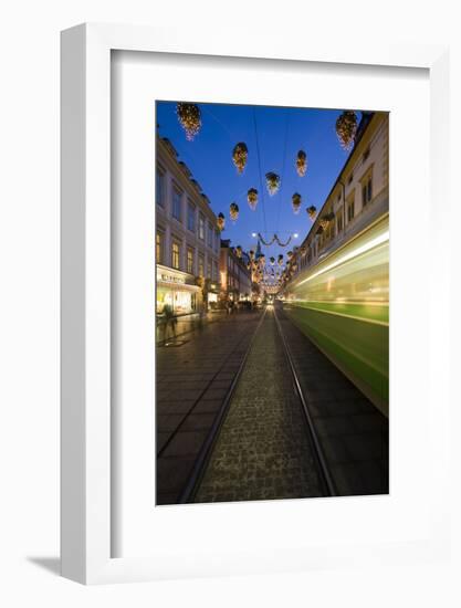 Austria, Styria, Graz, Herrengasse, Frontage, Streetscar, Light-Tracks, Rails, Evening-Mood-Rainer Mirau-Framed Photographic Print