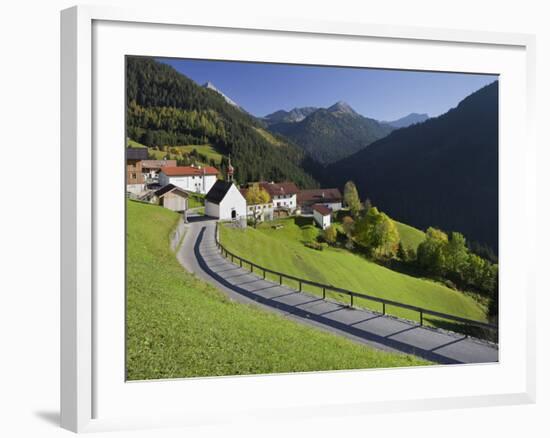 Austria, Tyrol, Au§erfern (Mountain Range), Mitteregg, Street, View of a Place, Church-Rainer Mirau-Framed Photographic Print