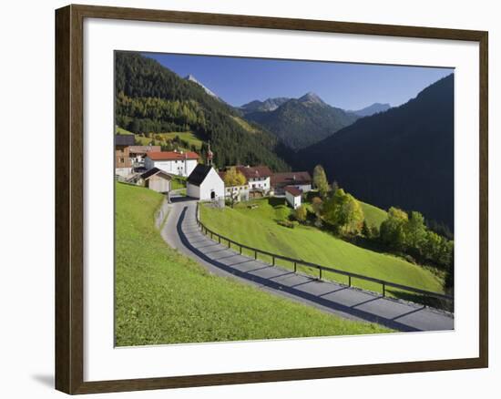 Austria, Tyrol, Au§erfern (Mountain Range), Mitteregg, Street, View of a Place, Church-Rainer Mirau-Framed Photographic Print