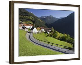 Austria, Tyrol, Au§erfern (Mountain Range), Mitteregg, Street, View of a Place, Church-Rainer Mirau-Framed Photographic Print