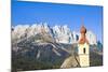 Austria, Tyrol, Going, Steeple, Mountains, Wilder Kaiser-Frank Lukasseck-Mounted Photographic Print