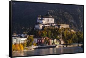 Austria, Tyrol, Kaiser Mountains, Inntal, Kufstein, Inn with Kufstein Fortress in Autumn-Udo Siebig-Framed Stretched Canvas