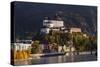 Austria, Tyrol, Kaiser Mountains, Inntal, Kufstein, Inn with Kufstein Fortress in Autumn-Udo Siebig-Stretched Canvas