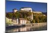 Austria, Tyrol, Kaisergebirge, Inntal (Valley), Kufstein, Innfront with Castle Kufstein in Autumn-Udo Siebig-Mounted Photographic Print