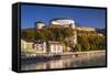 Austria, Tyrol, Kaisergebirge, Inntal (Valley), Kufstein, Innfront with Castle Kufstein in Autumn-Udo Siebig-Framed Stretched Canvas