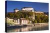 Austria, Tyrol, Kaisergebirge, Inntal (Valley), Kufstein, Innfront with Castle Kufstein in Autumn-Udo Siebig-Stretched Canvas